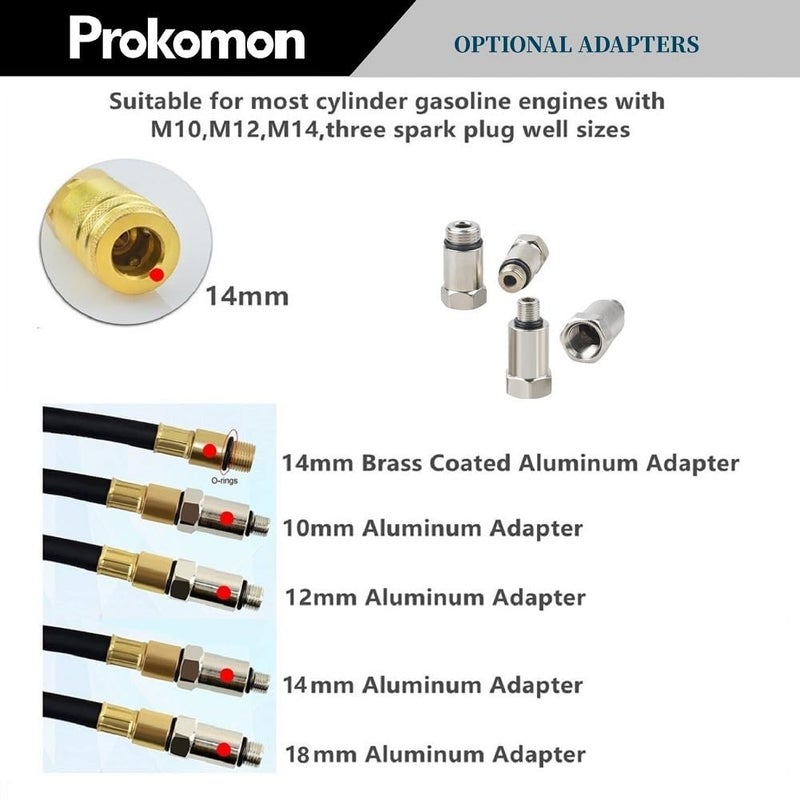 Prokomon Engine Cylinder Leak Down Tester Kit;Cylinder Leakage Tester Set for Pressure Check and Leakage Rate Test；Gasoline Engine Leakdown Tester Kit with Extension Rod Grey - Image 5